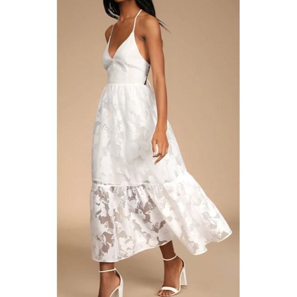 Lulus Feeling Like Forever Jacquard Lace Up Midi Dress Women Size Medium NWT